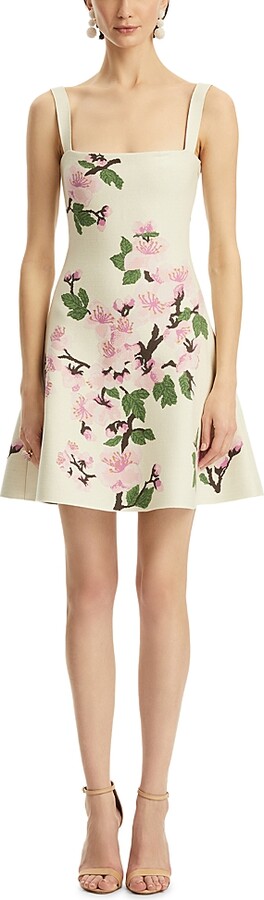 Oscar de la Renta Cherry Blossom Printed Knit Dress
