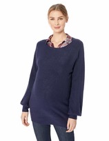 Motherhood Maternity Womens Maternity French Terry Long Sleeve V-Neck Cable Pullover Sweater