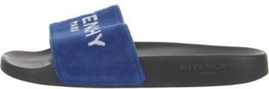 Givenchy Velvet Slides Blue Graphic Print Designer