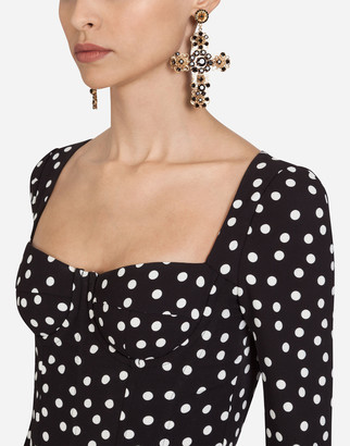 Dolce & Gabbana Cady Fabric Small Polka-Dot Print Longuette Dress