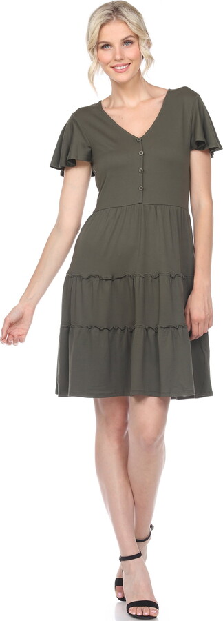 White Mark Fashion White Mark Women’s Short Sleeve V-Neck Tiered Dress