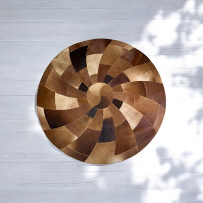 Round Spiral Cowhide Rug Â€“ Brown Patchwork Leather Circle Carpet