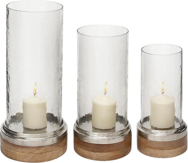 Peyton Lane Traditional Wood Hurricane Lamp Set