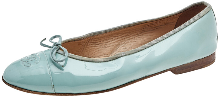 Chanel Light Green Patent Leather Bow CC Cap Toe Ballet Flats Size 39.5 -  ShopStyle