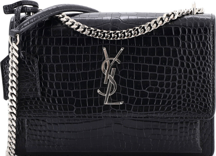 Saint Laurent Sunset Crossbody Bag Crocodile Embossed Leather Medium