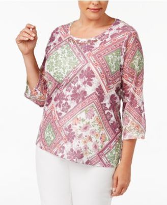 Alfred Dunner Plus Size Palm Desert Collection Embellished Printed Top