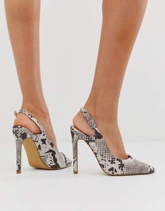 Lost Ink slingback pointed court shoe in snake