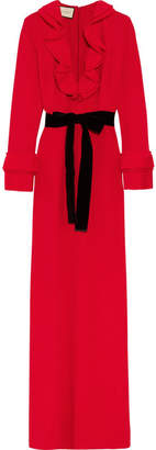 Gucci Velvet-trimmed Ruffled Stretch-crepe Gown - Red