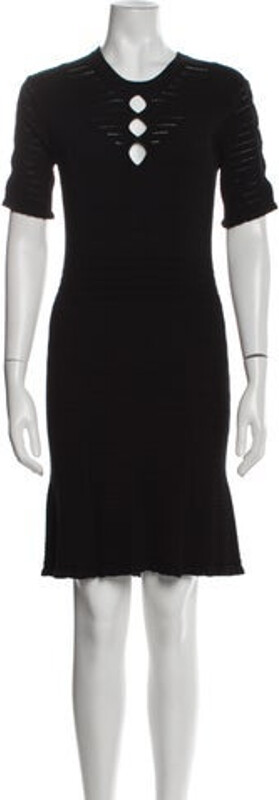 Kenzo Sheath Dress Black Ruffle & Cutout Accents Short Sleeve with Crew Neck