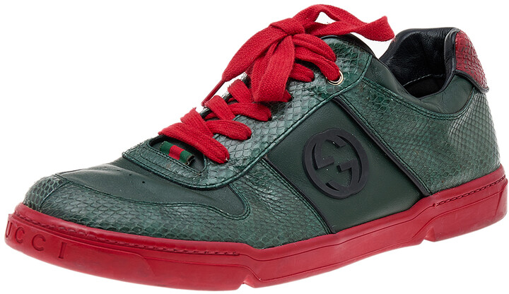 Gucci Green/Red Python And Leather GG Low Top Sneakers Size 44.5 - ShopStyle