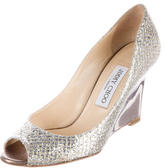 Thumbnail for your product : Jimmy Choo Glitter Peep-Toe Wedges