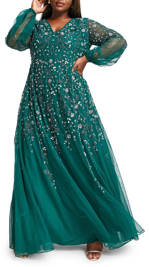 green beaded maxi dress