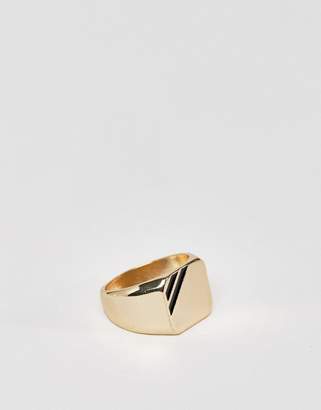 ASOS Design DESIGN signet ring in gold tone with black enamel
