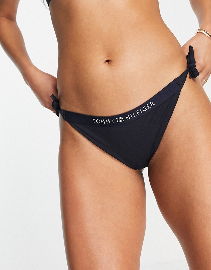 Tommy Hilfiger Tommy Jeans Signature Cheeky String Tie Side Bikini Bottom  In Ultra Blue