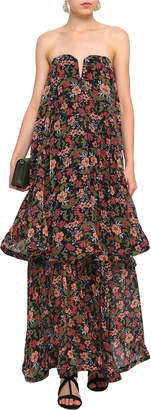 Nicholas Strapless Tiered Floral-print Silk Maxi Dress