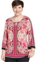 Thumbnail for your product : JM Collection Plus Size Scarf-Print Keyhole Tunic