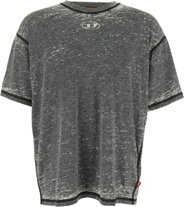 Diesel 't-boxt' Grey Crewneck T-shirt With Contrasting Stitching And Oval D Logo Plaque On The Front In Cotton Blend Man