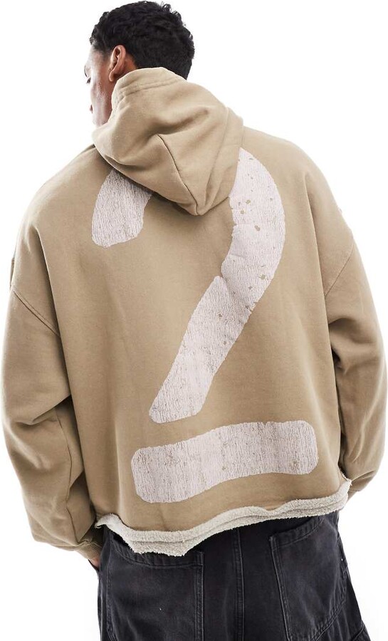 Bershka cropped hoodie in washed stone ShopStyle - Main Image