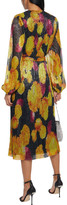 Thumbnail for your product : Rebecca Vallance Belladonna Wrap-effect Metallic Printed Plisse-jersey Midi Dress