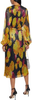Rebecca Vallance Belladonna Wrap-effect Metallic Printed Plisse-jersey Midi Dress