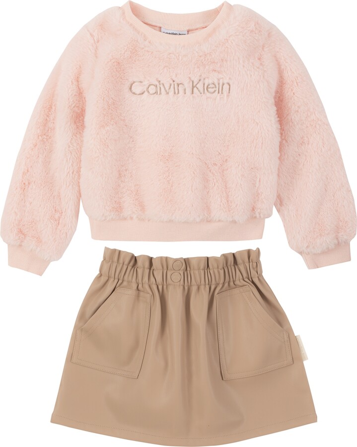 Calvin Klein Toddler Girls Faux Fur Logo Pullover and Pleather Skirt, 2  Piece Set - ShopStyle