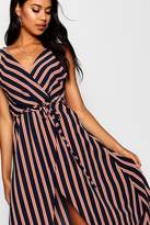 Thumbnail for your product : boohoo Wrap Front Tie Waist Striped Midaxi Dress