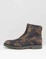 Thumbnail for your product : ASOS Brogue Boots In Camo Print Suede