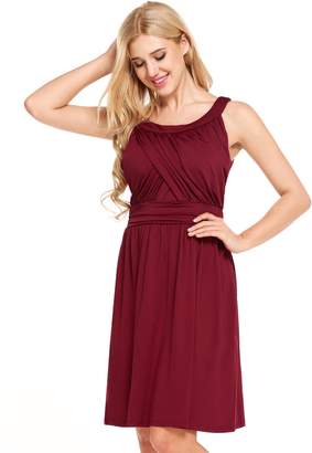 Meaneor Women's O Neck Casual Sleeveless Ruched Waist Cocktail Party Dress
