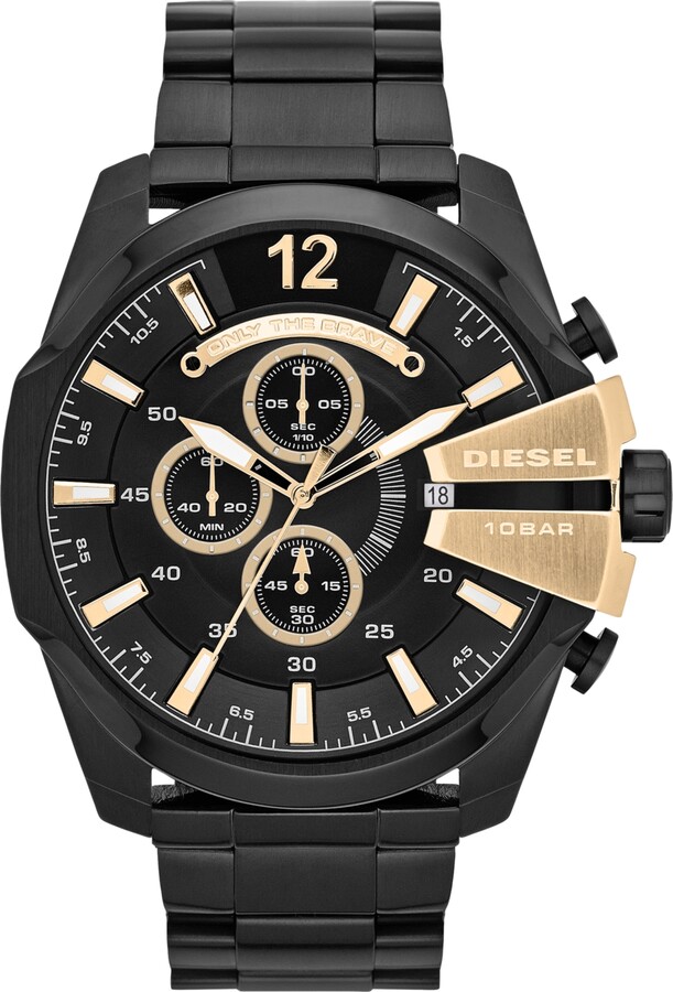 Diesel Men's Chronograph Mega Chief Black Ion-Plated Stainless Steel  Bracelet Watch 51x59mm DZ4338 - ShopStyle