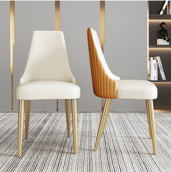POVISONModernLuxuryUpholsteredDiningChairsSetof2,HighBackSideChairs,Beige&Orange