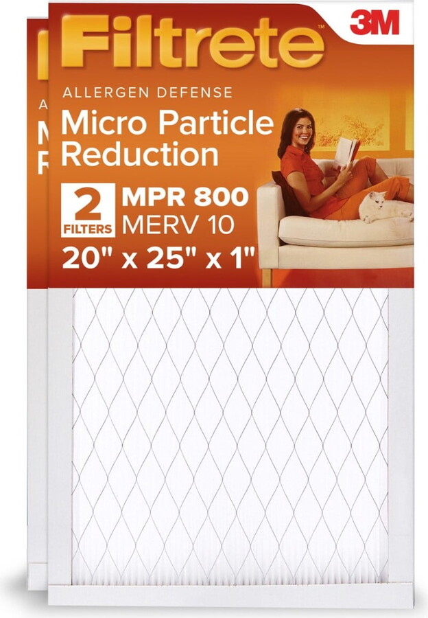 Filtrete 20x25x1 HVAC Furnace Air Filter, MPR 800 MERV 10, Micro Particle Reduction, 2 Filters