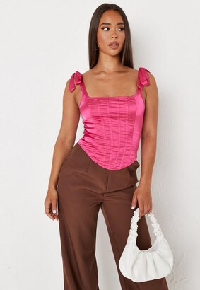 Missguided Pink Tie Strap Satin Corset Top