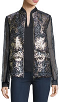 Thumbnail for your product : Elie Tahari Orchid Floral-Print Lace-Sleeve Jacket, Blue