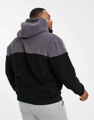 Calvin Klein Jeans Big & Tall sherpa colour block hoodie in black/grey -  ShopStyle