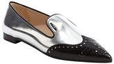 Thumbnail for your product : Prada silver and black patent leather tooled wingtip flats
