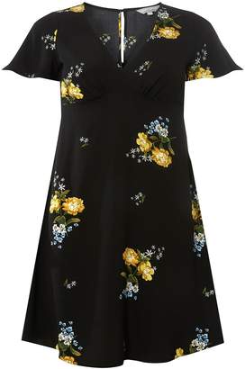 Dorothy Perkins Womens Petite Black Floral Print Tea Fit And Flare Dress