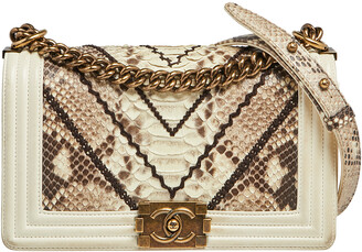 Chanel White/Brown Python and Leather Medium Boy Flap Bag - ShopStyle