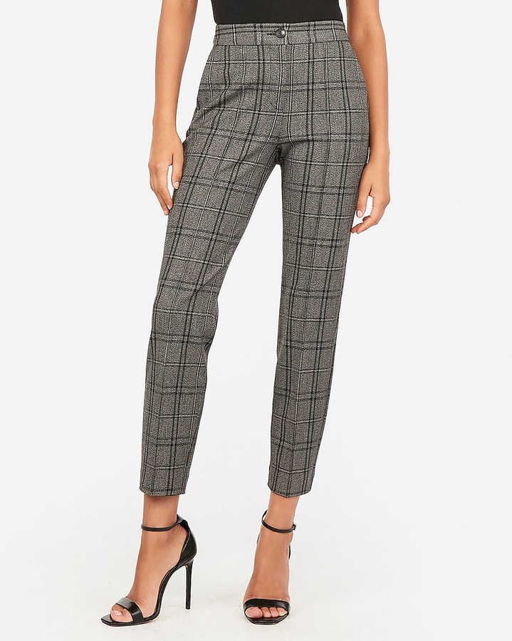 Express High Waisted Plaid Ankle Pant - ShopStyle