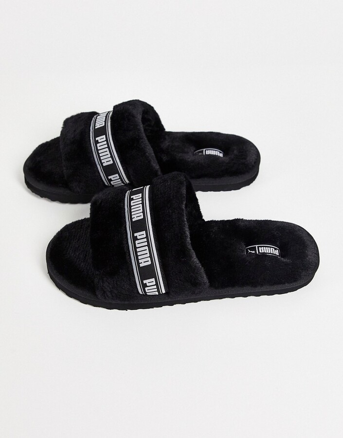 Puma Fluff slippers in black - ShopStyle