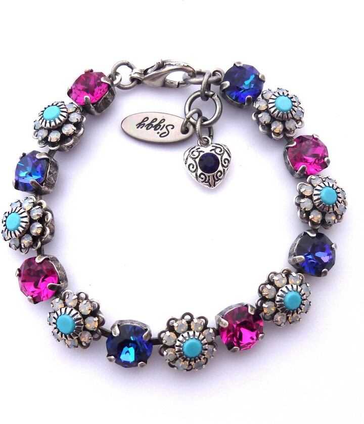 Etsy Austrian Crystal Tennis Bracelet 8mm Fuchsia Heliotrope Turquoise White Opals Flower Accents Southwestern Santa Fe Gift Packaged