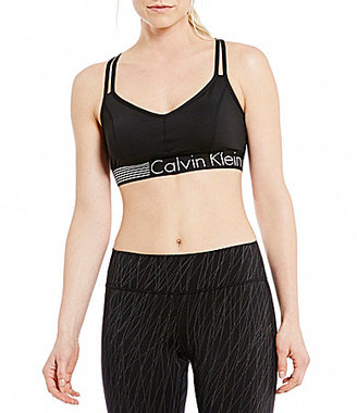 Calvin Klein Performance Stripe Logo Elastic Band Hem Strappy Sports Bra