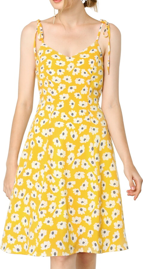 Unique Bargains Women’s Spaghetti Strap Floral Sleeveless Smocked Dress