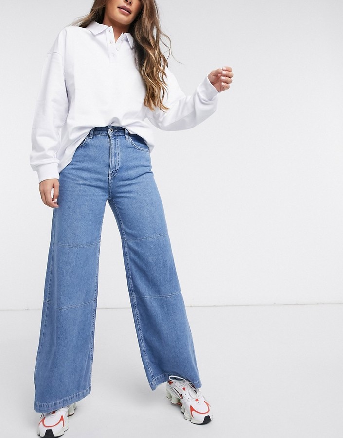 The Ragged Priest relaxed wide leg skater jeans in mid wash denim -  ShopStyle