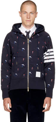 Thom Browne Navy Classic Four Bar Skier Icon Zip Up Hoodie