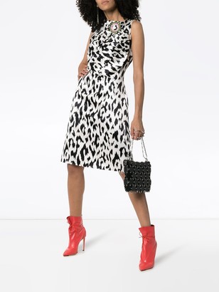 Calvin Klein Cheetah print brooch embellished sleeveless midi dress