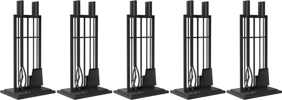 Panacea Products PanaceaFirewoodToolSetOpenHearthCenterwithFireplaceBrush,Tong,Shovel,Poker,andStandforIndoorandOutdoorFireplaces,Black