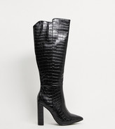 Thumbnail for your product : Glamorous Wide Fit over the knee boots in black croc
