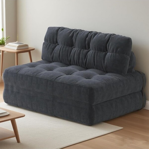 DobleePy FoldingFloorSofaBedCorduroyConvertibleSleeperCouchwithPillow&BackSupportPortableFoldOutFutonMattressforLivingRoomBlack