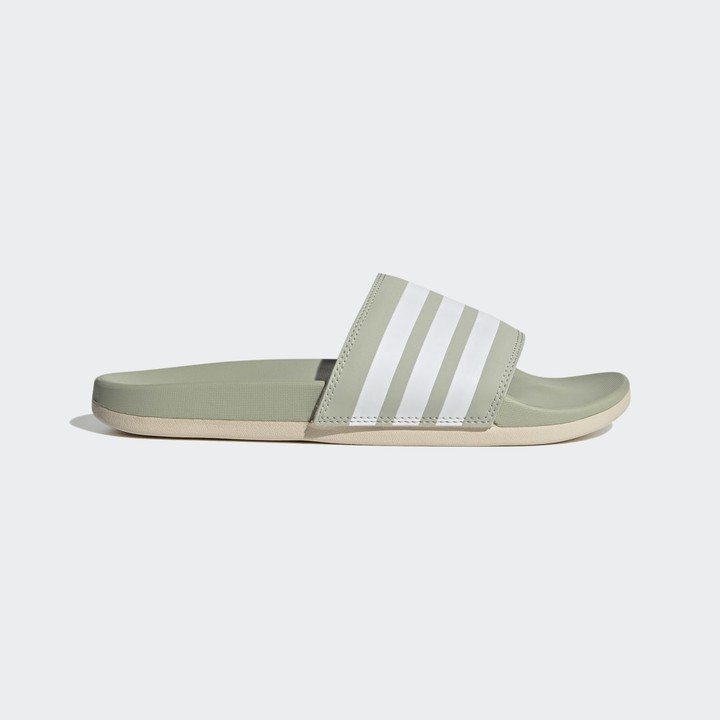 green and white adidas slides