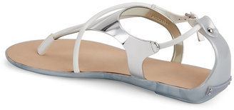 BCBGeneration Silver & White Chatham T-Strap Flat Sandals